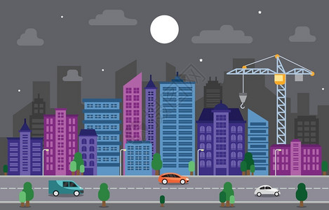 汽车城市交通街道建筑插图图片