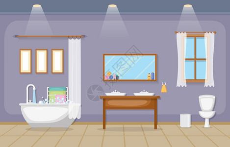 淋浴场景室内洗手间插画