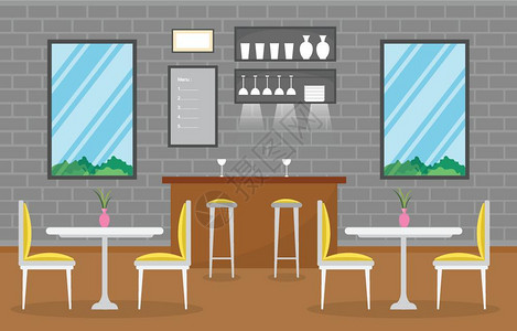 现代风格餐厅现代餐厅室内家具矢量插图插画