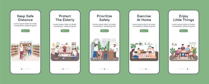 手机应用程序屏幕平板矢量模上的隔离措施保持安全距离带有字符的横行网站步骤uxig智能手机卡通界面立案指纹集图片