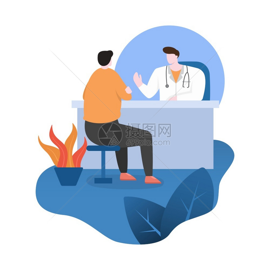 医生向工作台公寓设计插图的病人提供咨询服务图片
