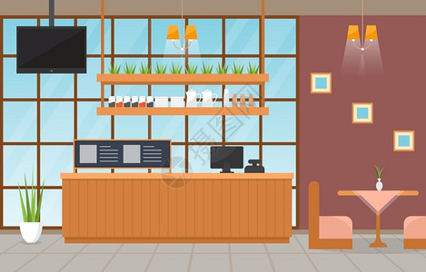 现代咖啡馆室内餐厅插图插画