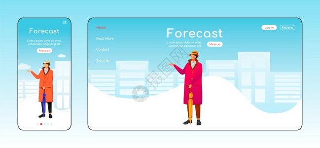 挂帽子和围巾主页布局雨季一页网站界面卡通字符湿天网络横幅页图片
