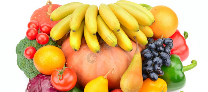 白种背景的水果和蔬菜健康食物宽幅照片图片