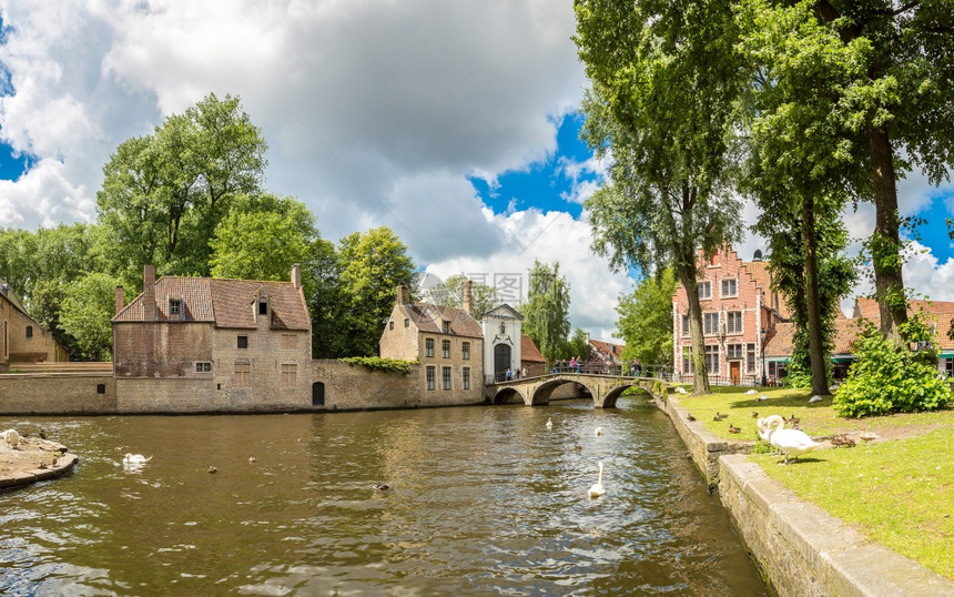 比利时布鲁日美丽夏日运河全景图片