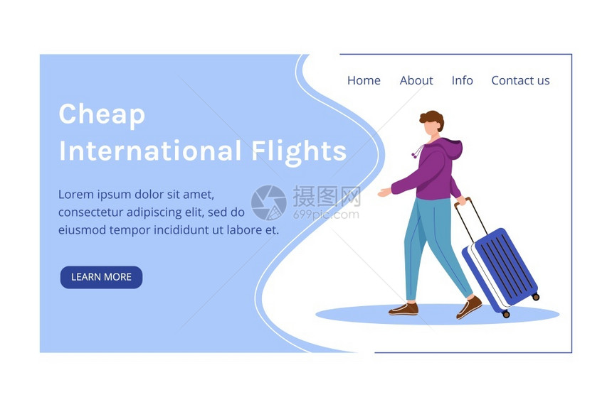 最佳旅行方式是网站与平板插图的接口预算旅游主页布局低成本航班横幅网页卡通概念廉价国际航班着陆页矢量模板图片