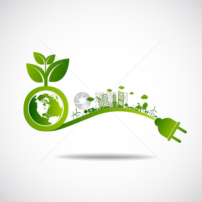可持续的能源开发生态矢量图图片