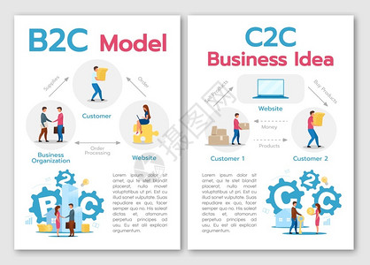 b2c示范小册子模板c2商业理念在线零售传单小册子概念和平面插图杂志矢量网页卡通布局带有文字空间的广告邀请消费者高清图片素材