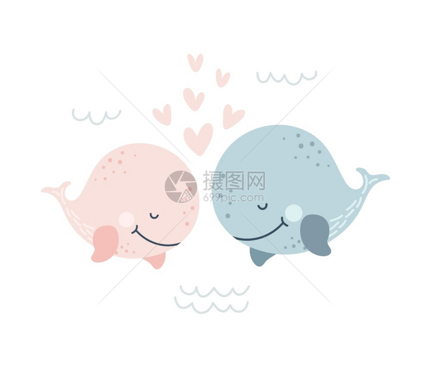 两条鲸鱼的浪漫贺卡 图片