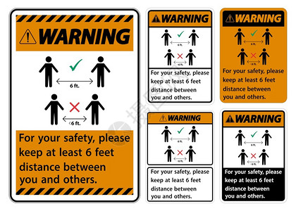 警告保持6英尺的距离为了你安全请保持至少6英尺的距离在你和其他人之间图片