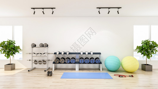 现代体育室内健身房配备运动和健身设中心前台3D图片