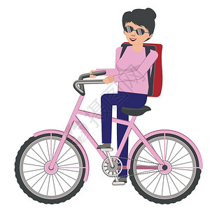 包裹严实的自行车带背包骑自行车插图的抽象卡通妇女插画
