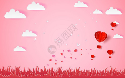 以矢量抽象背景为对的Valenti一天的气球心爱邀请背景图片