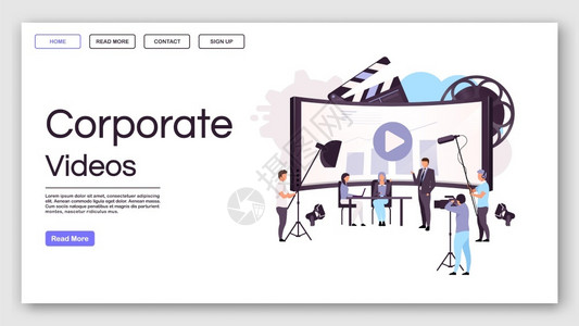 ae企业简介视频模板企业会议网站与平面插图的界概念大众媒体主页布局网络横幅页卡通概念插画