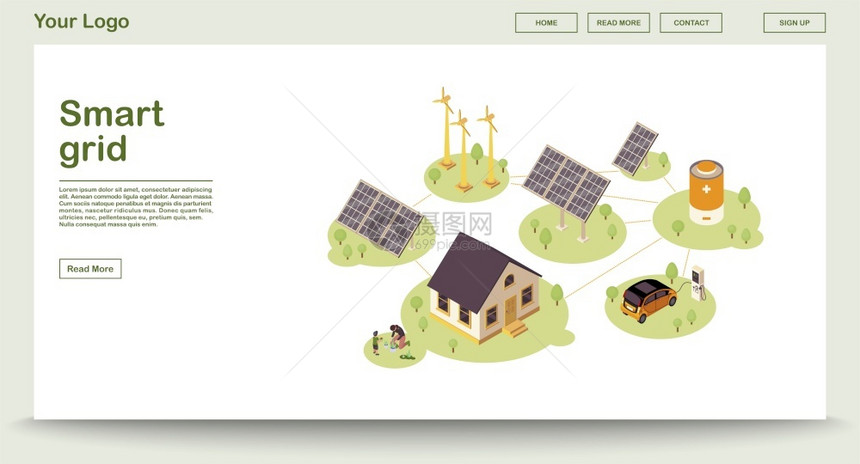 生态能源网页智能电网网站3d概念