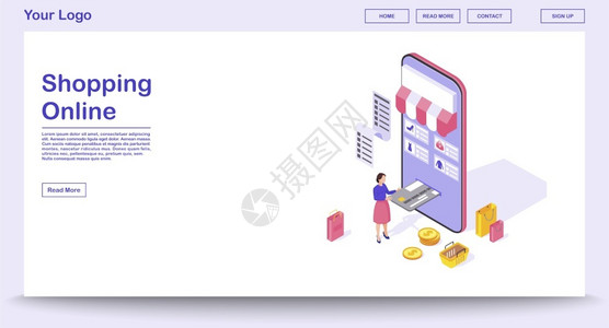 服装网站首页界面在线购物应用程序网页矢量模板带有等图网站界面设计购物智能手机应用程序3d概念在线支付信息图网页移动应用程序设计插画