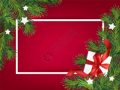 矢量图素材树圣诞节红背景矢量图配有网目礼品盒和白木星圣诞节贺卡配有文字位置圣诞红背景矢量图配有文字位置背景