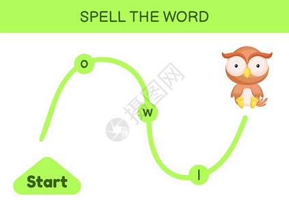词汇解释儿童迷宫拼写字游戏模板学矢量说明插画