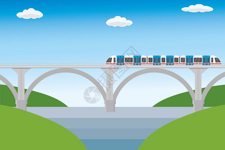 混凝土桥现代铁路桥和火车插画
