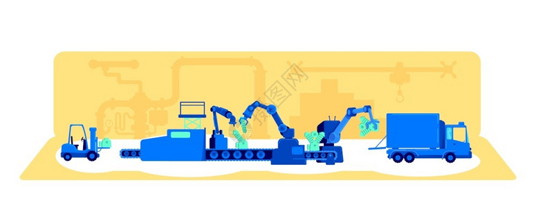 机械制造与自动化利用自动化机械制造工厂传送2d卡通图插画