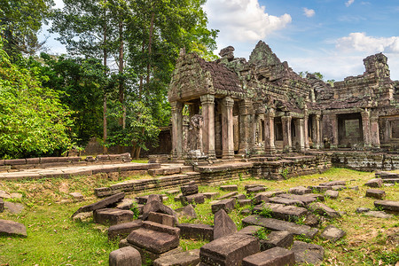 可汗柬埔寨暹粒吴哥窟复杂的一个夏日里柏汗寺背景