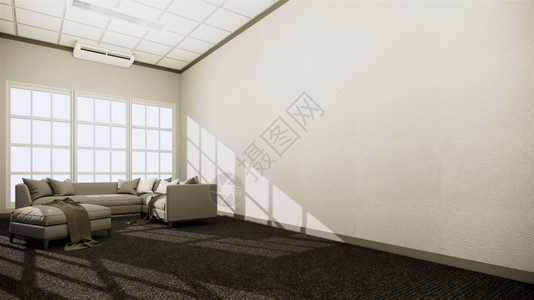 现代风格黑色地毯板上有白色墙地毯上有沙发臂椅图片