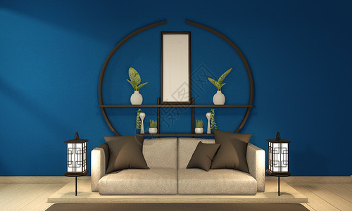 室内白色沙发和装饰的日本风格图片