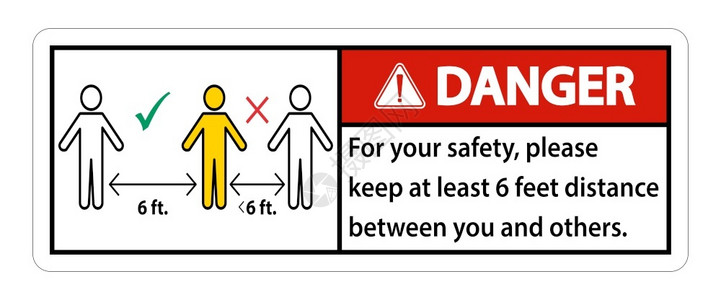 保持安全距离危险保持6英尺的距离为了你安全请保持至少6英尺的距离在你和其他人之间设计图片