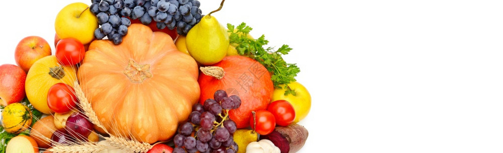 一组蔬菜和水果在白色背景上隔离宽幅照片免费文本空间图片