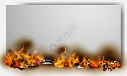 燃烧红色火的烧焦纸张背景图片