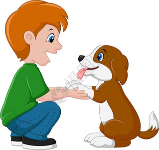 快乐的卡通小男孩和狗图片