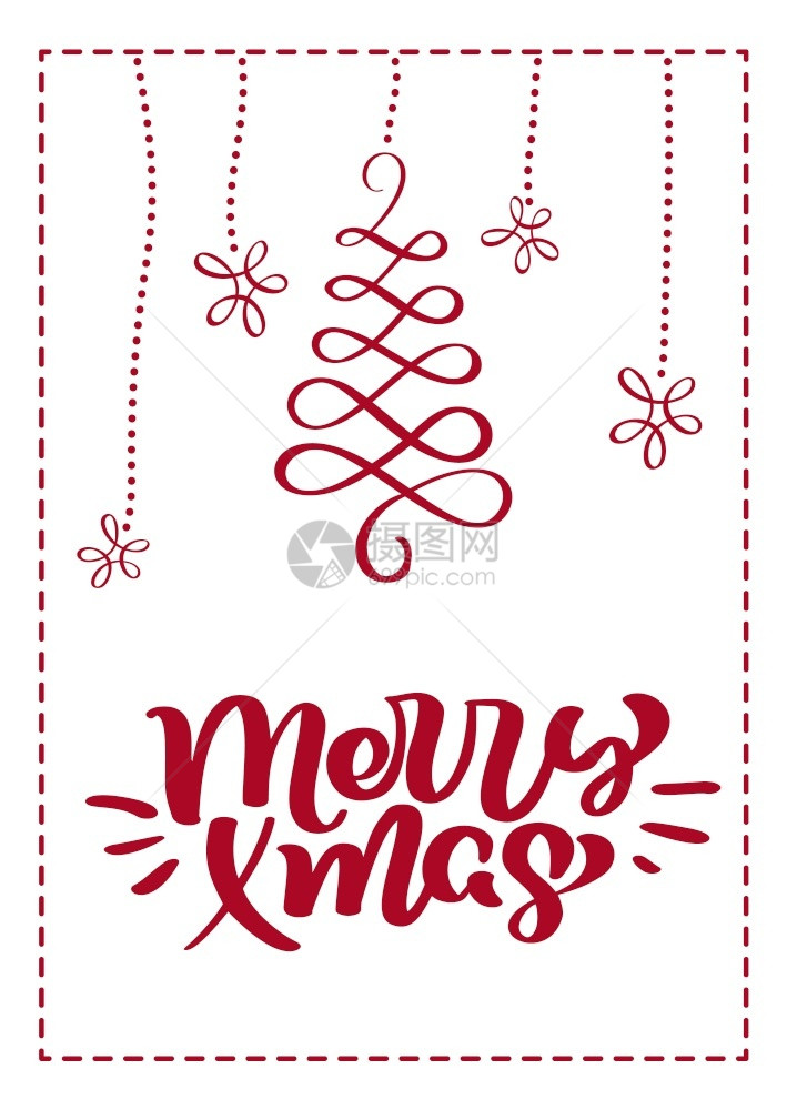带有快乐xmas书法字母文的圣诞节贺卡手工绘制的活矢量说明孤立对象基督扫描的贺卡带快乐xmas书法字母文图片