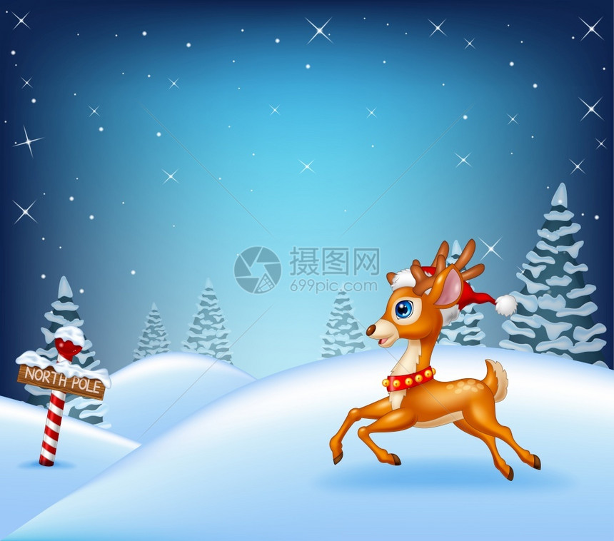 冬季跑来跑去的卡通圣诞鹿图片