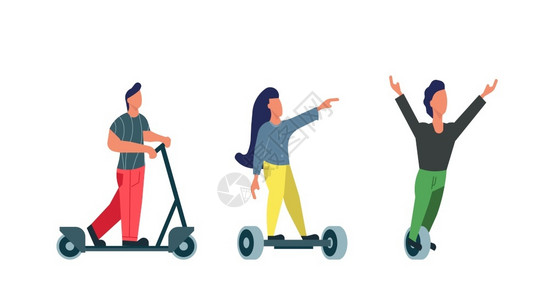 扬我国威元素卡通骑平衡车的男女元素插画