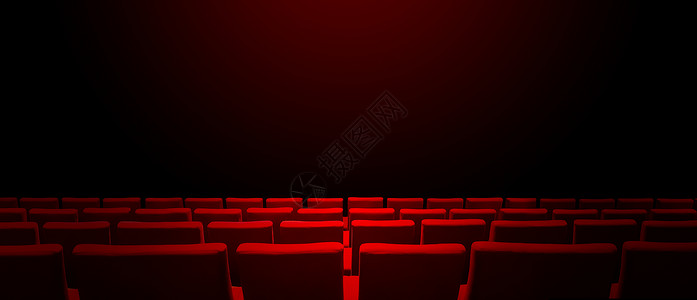 红色座位排和黑复制空间背景的电影院水平横幅红色座位排和黑背景的电影院事件高清图片素材
