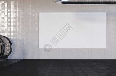 3d插图模拟地铁站空白的横向广告牌海报抵制和品牌概念背景图片