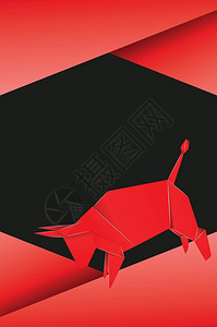 红色公牛折纸风格设计的几何图解背景图片
