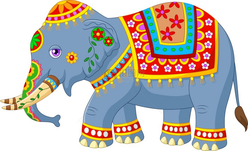 印度经典传统服装的卡通大象图片