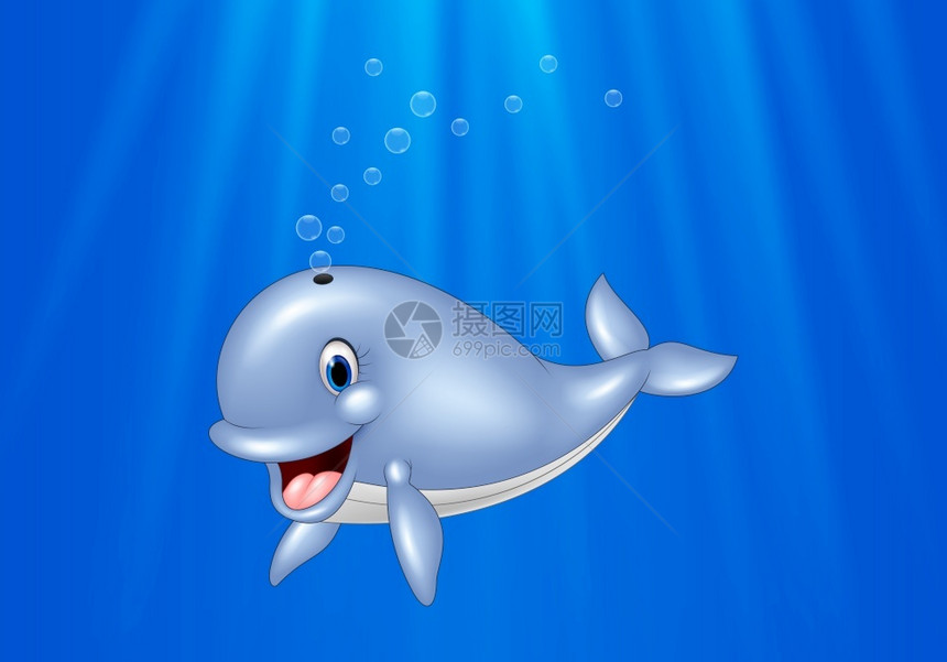 在海洋中游泳的卡通鲸鱼图片