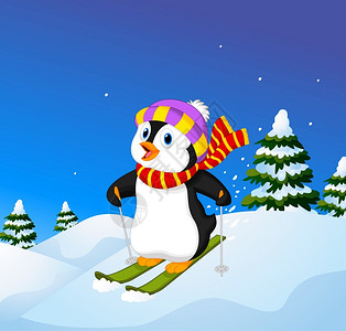 滑雪的卡通企鹅图片