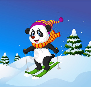 滑雪的卡通熊猫图片