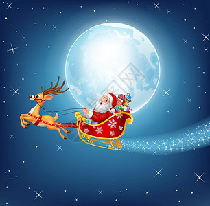鹿拉雪橇圣诞雪橇被驯鹿拉扯的喜悦圣塔插图插画