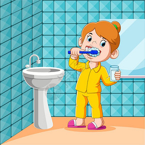 女性早起刷牙那个女孩在刷牙插画