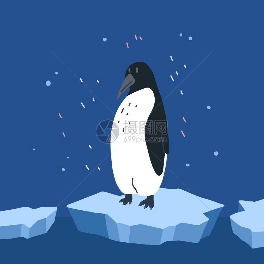 全球变暖一只悲伤的企鹅在融化的冰块上图片