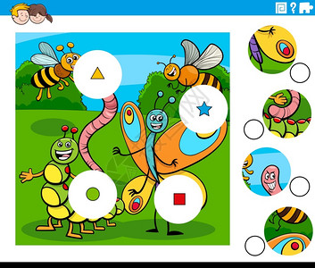 昆虫动物儿童拼图游戏插图图片