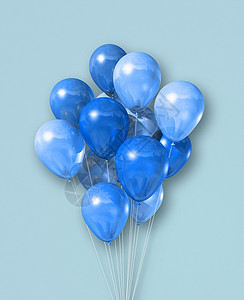 以浅蓝色背景孤立的青气球组3d说明表示淡蓝色背景的青气球组图片