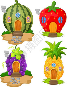 西瓜品种家庭水果的卡通品种插画