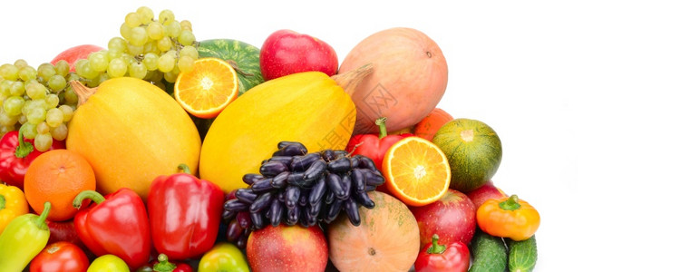 一组蔬菜和水果在白色背景上被隔离健康的食物宽幅照片免费文本空间图片