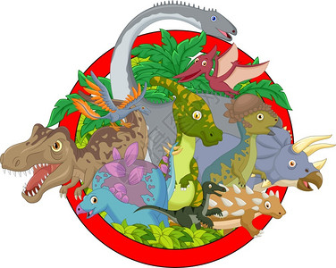 红色圆盘收集恐龙特插画