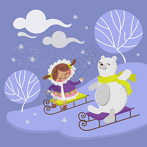 阿拉斯加雪橇手画平板设计矢量插图插画